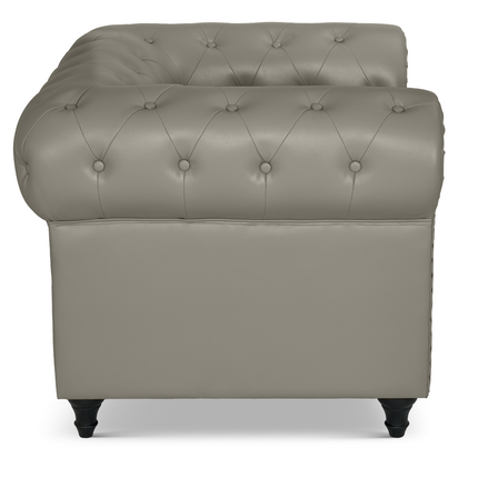 Faux Leather Chesterfield Sofa Suite - Grey-5056536103635-Bargainia.com
