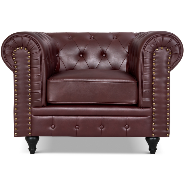 Faux Leather Chesterfield Sofa Suite - Brown-5056536103659-Bargainia.com