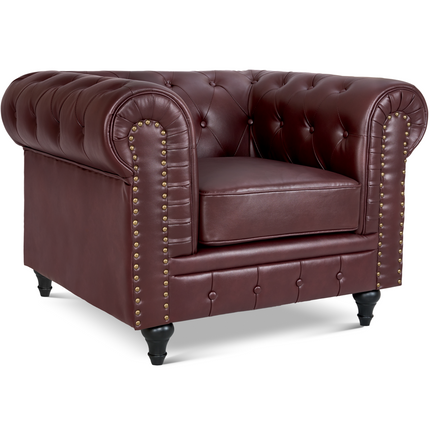 Faux Leather Chesterfield Sofa Suite - Brown-5056536103659-Bargainia.com