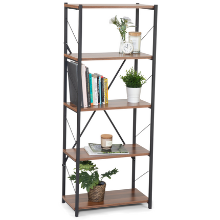 5 Tier Industrial Style Display Unit Book Shelf - Walnut-5056536101617-Bargainia.com