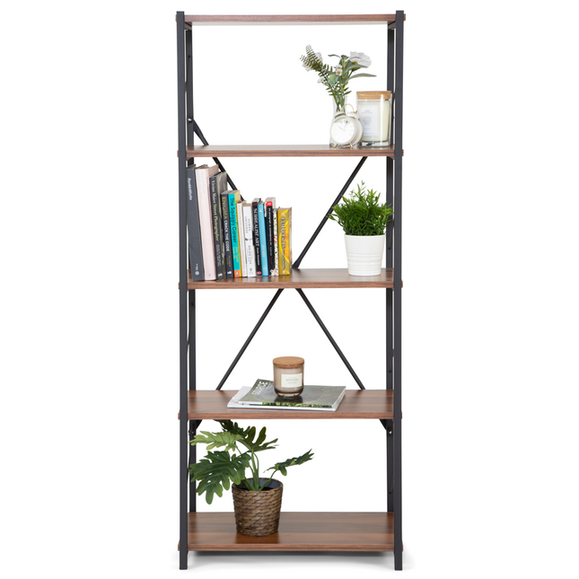 5 Tier Industrial Style Display Unit Book Shelf - Walnut Furniture Clearance