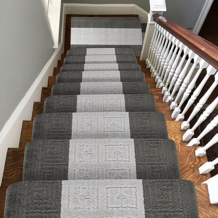 Stair Runner Non-Slip Kitchen Mat - London Grey & Silver Greek Border