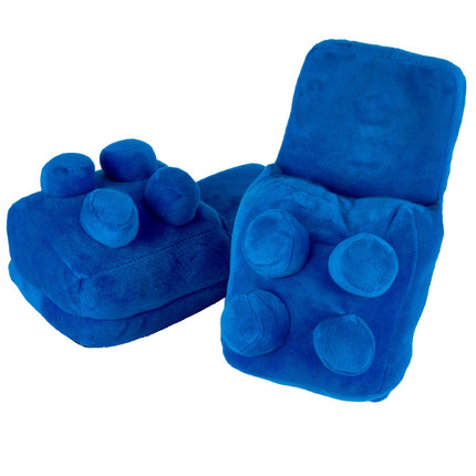 3D Plush Red or Blue Brick Slippers - Size UK Kids 11 - 1Y-Bargainia.com
