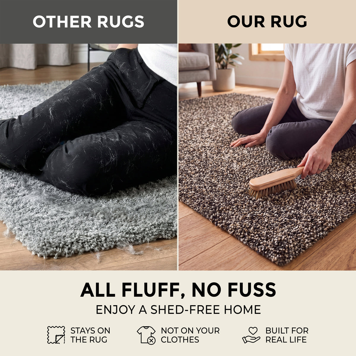 Enjoy Taupe Mottled Shaggy Rug, Taupe and Grey Blend, Thick Deep Pile Rug for Living Room and Bedroom, Non-Shedding