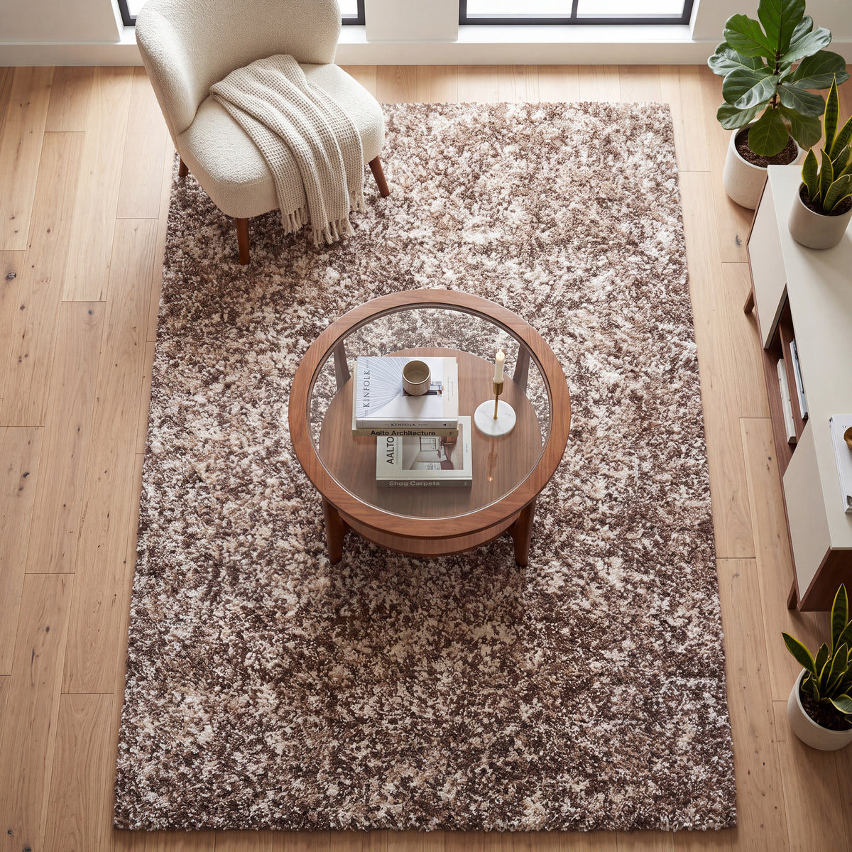 Enjoy Beige Mottled Shaggy Rug, Taupe and Beige Blend, Thick Deep Pile Rug for Living Room and Bedroom, Non-Shedding