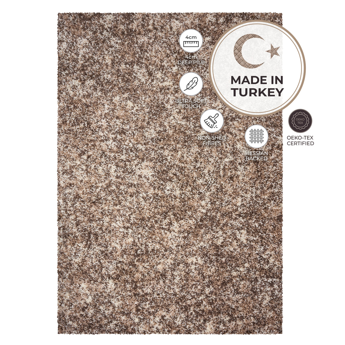 Enjoy Beige Mottled Shaggy Rug, Taupe and Beige Blend, Thick Deep Pile Rug for Living Room and Bedroom, Non-Shedding