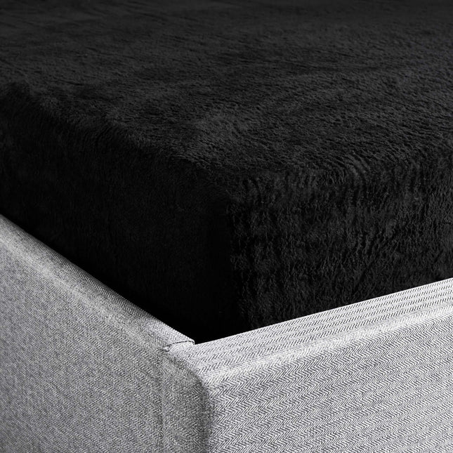 Hibernate Collection Super Soft Teddy Fleece Fitted Sheet - Black-Bargainia.com