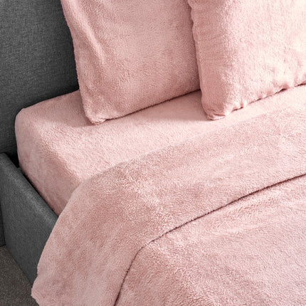 Hibernate Collection Super Soft Teddy Fleece Duvet & Two Pillow Covers Set - Rose Pink-Bargainia.com