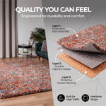 Terracotta and Teal Mottled Shaggy Rug, Thick 40mm Pile, Non-Shed Polypropylene, Underfloor Heating Safe, Enjoy