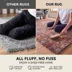 Terracotta and Teal Mottled Shaggy Rug, Thick 40mm Pile, Non-Shed Polypropylene, Underfloor Heating Safe, Enjoy