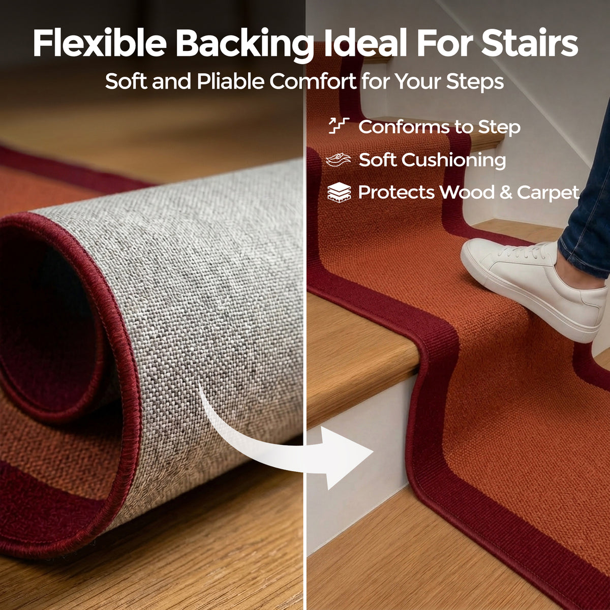 Terracotta Border Stair Runner, Hessian Backed Hallway Carpet Runner, 60cm Wide, 9mm Low Pile, Custom Lengths