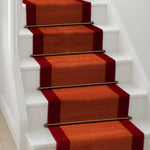 Terracotta Border Stair Runner, Hessian Backed Hallway Carpet Runner, 60cm Wide, 9mm Low Pile, Custom Lengths
