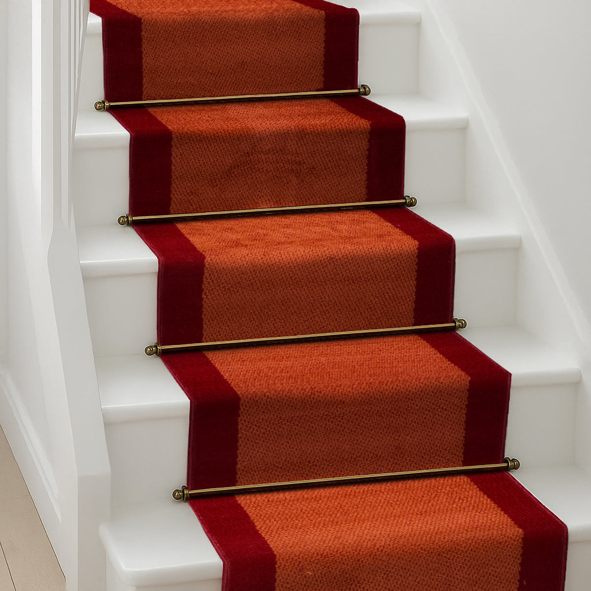 Terracotta Border Stair Runner, Hessian Backed Hallway Carpet Runner, 60cm Wide, 9mm Low Pile, Custom Lengths