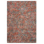 Terracotta and Teal Mottled Shaggy Rug, Thick 40mm Pile, Non-Shed Polypropylene, Underfloor Heating Safe, Enjoy