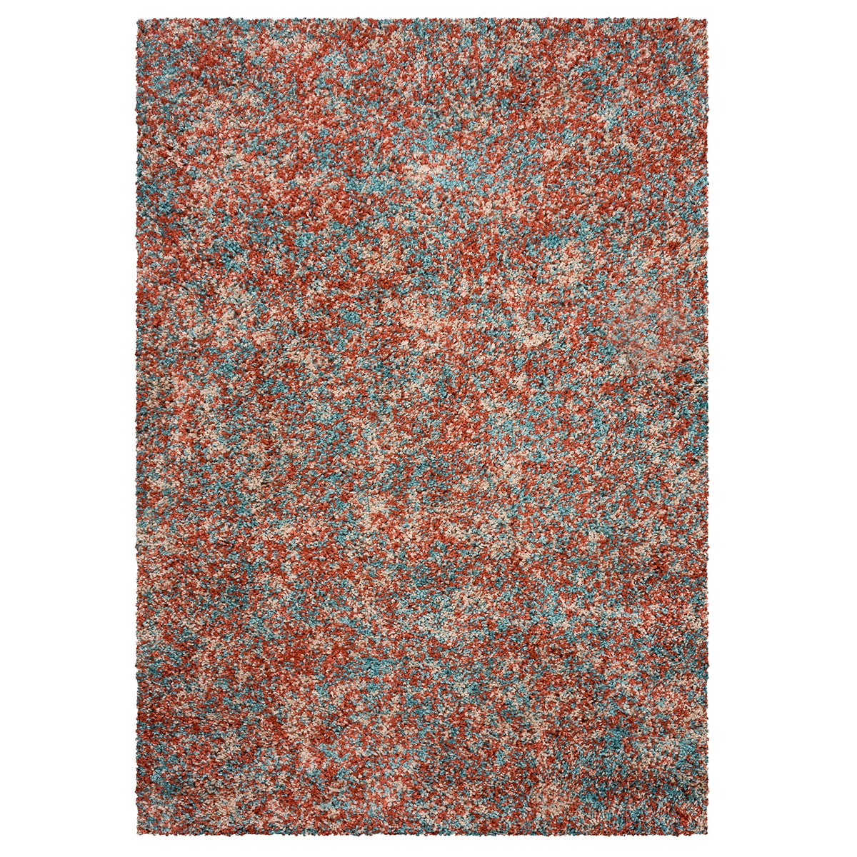 Terracotta and Teal Mottled Shaggy Rug, Thick 40mm Pile, Non-Shed Polypropylene, Underfloor Heating Safe, Enjoy