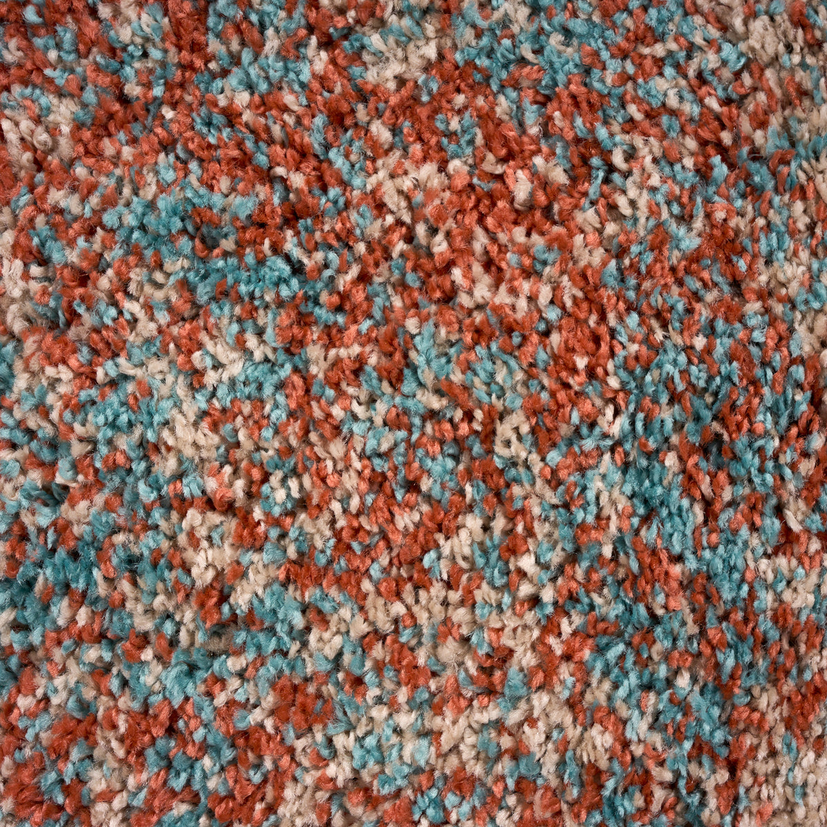 Terracotta and Teal Mottled Shaggy Rug, Thick 40mm Pile, Non-Shed Polypropylene, Underfloor Heating Safe, Enjoy