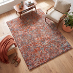 Terracotta and Teal Mottled Shaggy Rug, Thick 40mm Pile, Non-Shed Polypropylene, Underfloor Heating Safe, Enjoy