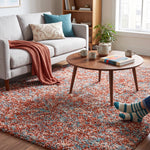 Terracotta and Teal Mottled Shaggy Rug, Thick 40mm Pile, Non-Shed Polypropylene, Underfloor Heating Safe, Enjoy