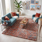 Terracotta and Teal Mottled Shaggy Rug, Thick 40mm Pile, Non-Shed Polypropylene, Underfloor Heating Safe, Enjoy