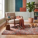 Terracotta and Teal Mottled Shaggy Rug, Thick 40mm Pile, Non-Shed Polypropylene, Underfloor Heating Safe, Enjoy
