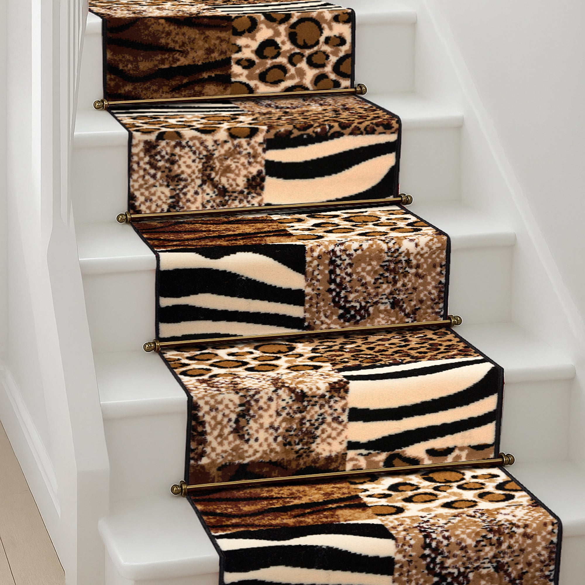 Texas Safari Animal Print Stair Runner, Leopard, Zebra and Tiger Hessian Backed Hallway Runner, Custom Length