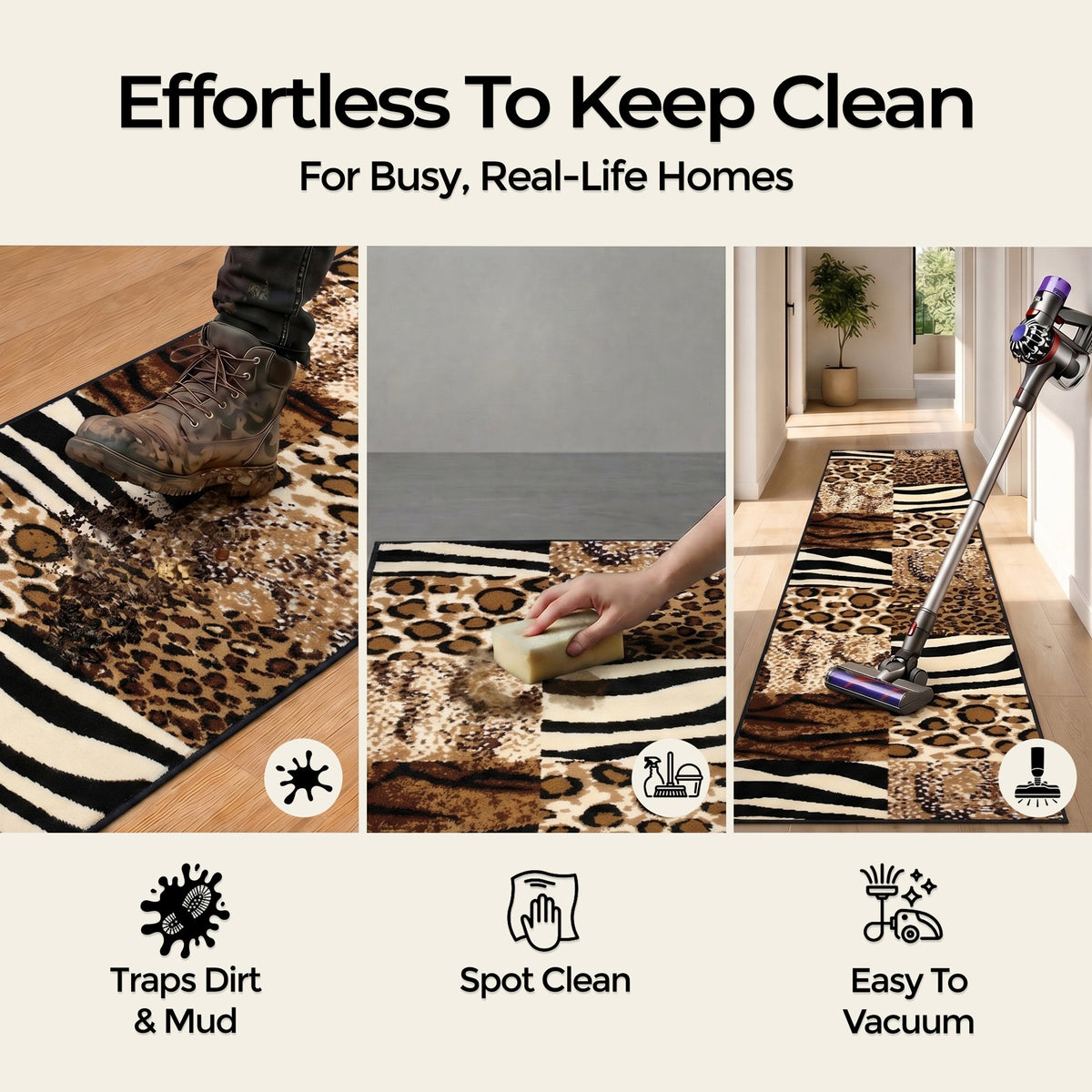 Texas Safari Animal Print Stair Runner, Leopard, Zebra and Tiger Hessian Backed Hallway Runner, Custom Length