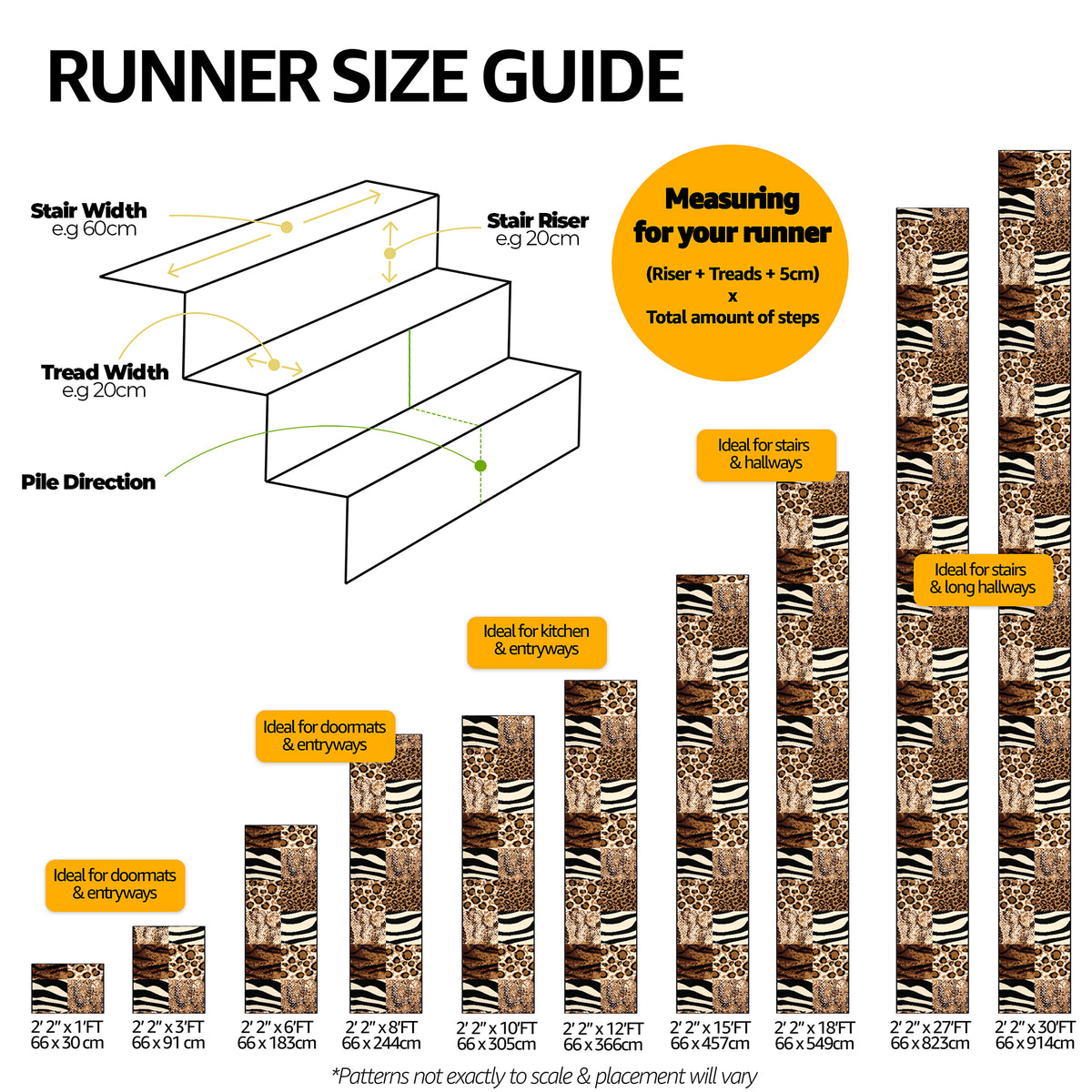 Texas Safari Animal Print Stair Runner, Leopard, Zebra and Tiger Hessian Backed Hallway Runner, Custom Length