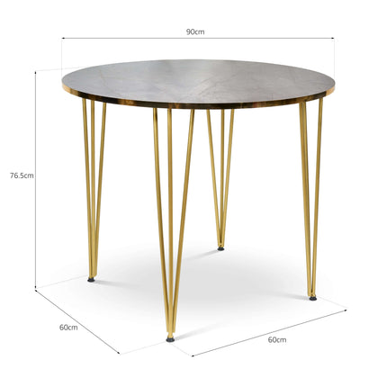 Coffee Table Grey Marble & Gold Effect Hair Pin Legs 90cm