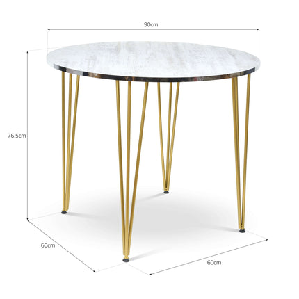 Coffee Table with Wood &amp; Silver Effect and Gold Hairpin Legs - 90cm