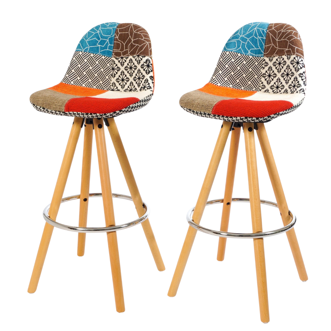 Barcelona Bar Stools - Multicoloured Patchwork Clearance Set of 2