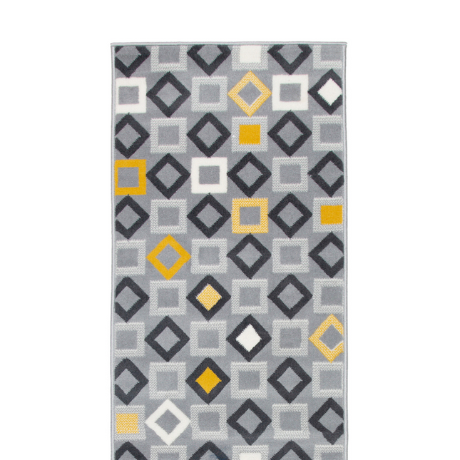 Stair Runner Hard Wearing Kitchen Mat - Texas Geometric Gold, Grey & White