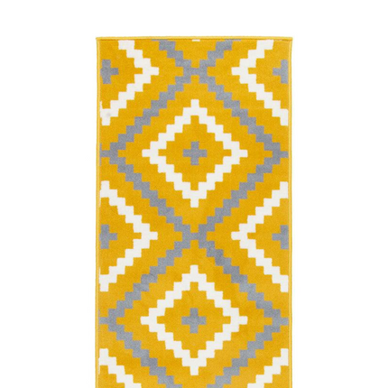 Stair Runner Hard Wearing Kitchen Mat - Texas Yellow & Grey Geometric Tiles