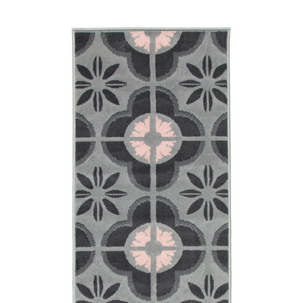 Stair Runner Hard Wearing Kitchen Mat - Texas Pink & Grey Floral Tiles