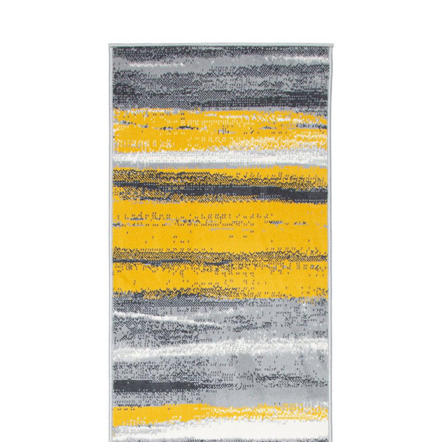 Stair Runner Hard Wearing Kitchen Mat- Texas Abstract Lines Yellow, Grey & White