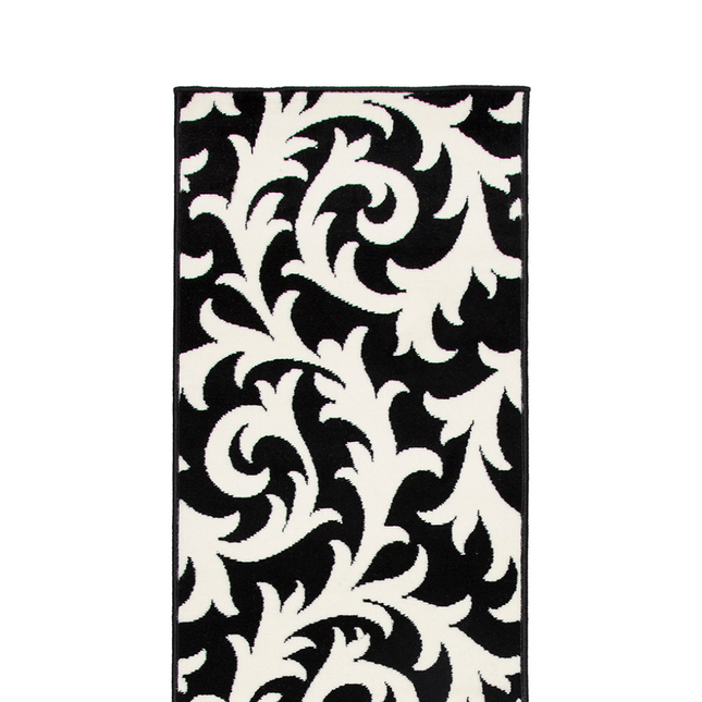 Hard Wearing Hessian Backed Stair Runner Kitchen Mat - Texas Black & White Filigree