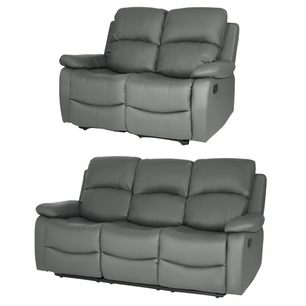 Manual Recliner Sofa Suite Faux Leather - Charcoal Grey