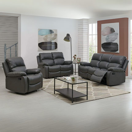 Manual Recliner Sofa Suite Faux Leather - Charcoal Grey