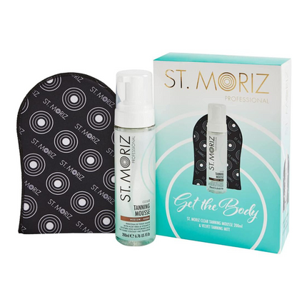 ST. Moriz Get The Body Boxed Gift Set - Clear Tanning Mousse Medium Dark 200ml & St Moriz Mitt-5060427355218-Bargainia.com