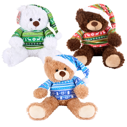 Fluffy Christmas Plush Bear Toy With Christmas Jumper & Hat - 48cm-5051516802850-Bargainia.com
