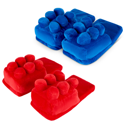 3D Plush Red or Blue Brick Slippers - UK Size 2-6-Bargainia.com