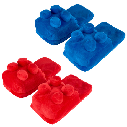 3D Plush Red or Blue Brick Slippers - Size UK Kids 11 - 1Y-Bargainia.com