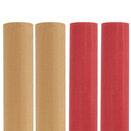 Red & Natural Ribbed Kraft Wrapping Paper - Singles or 4 Pack - 3m Roll-5012213535618-Bargainia.com