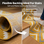 Yellow and Grey Geometric Stair Runner, Aztec Tile Hessian Backed Hallway Runner, 60cm Wide, 9mm Pile, Custom Lengths