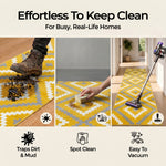 Yellow and Grey Geometric Stair Runner, Aztec Tile Hessian Backed Hallway Runner, 60cm Wide, 9mm Pile, Custom Lengths