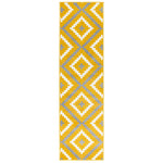 Yellow and Grey Geometric Stair Runner, Aztec Tile Hessian Backed Hallway Runner, 60cm Wide, 9mm Pile, Custom Lengths