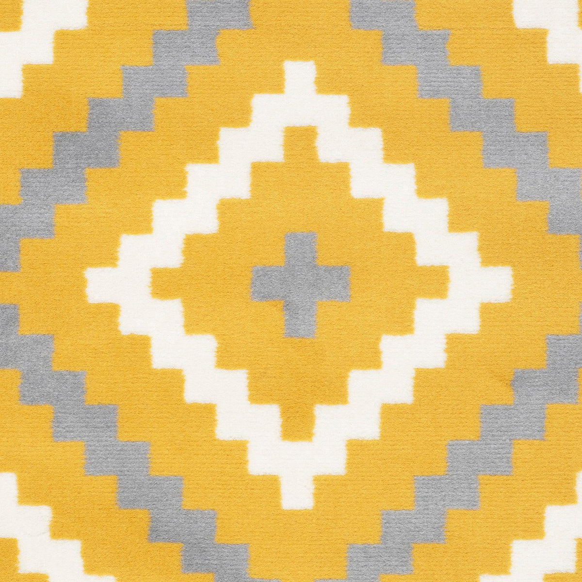 Yellow and Grey Geometric Stair Runner, Aztec Tile Hessian Backed Hallway Runner, 60cm Wide, 9mm Pile, Custom Lengths