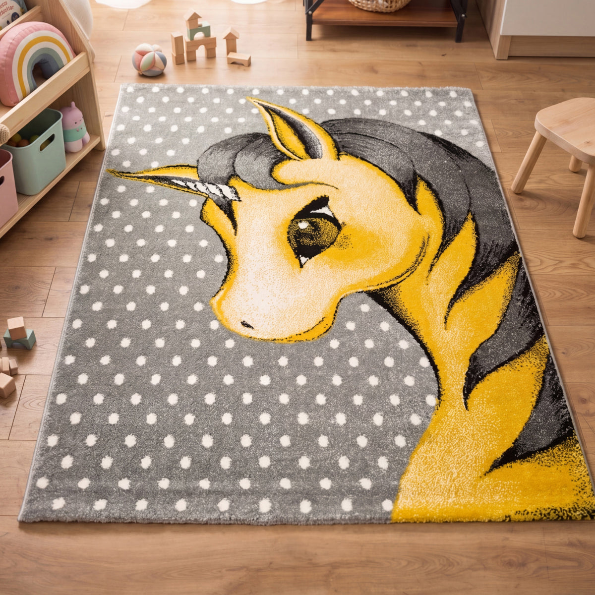 Tapis Licorne jaune et gris - Enfants