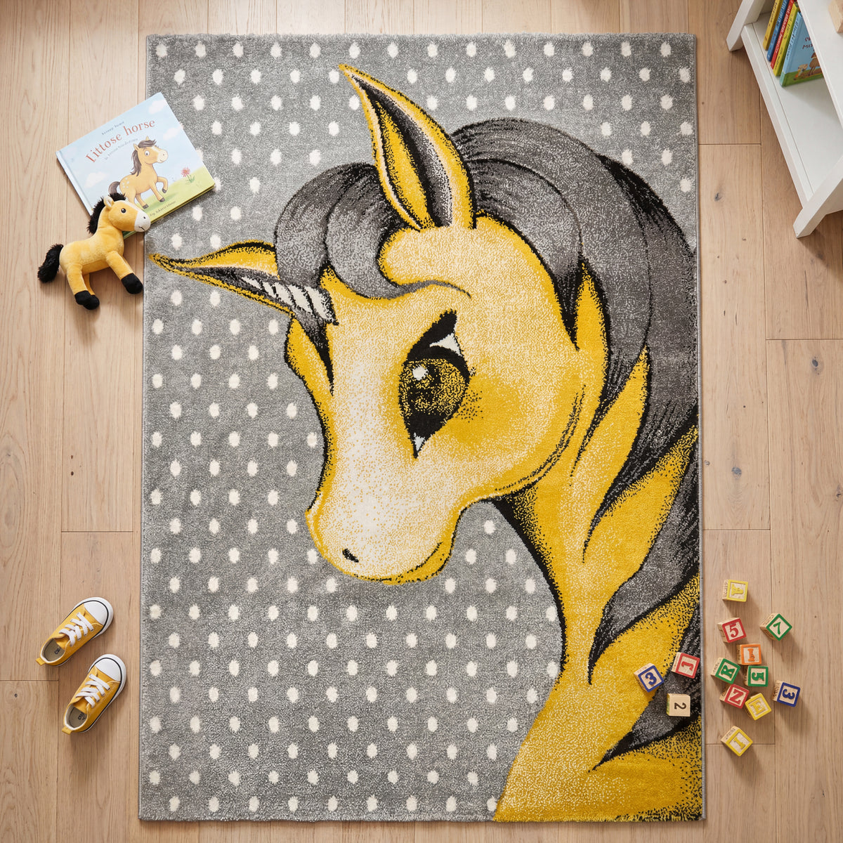 Tapis Licorne jaune et gris - Enfants