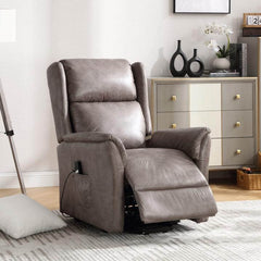 Lift & Tilt Wingback Faux Leather Electric Recliner Armchair - Mocha-5056536118707-Bargainia.com