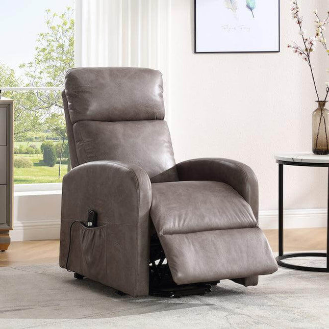 Lift & Tilt Dom Faux Leather Electric Recliner Armchair - Mocha-5056536118752-Bargainia.com